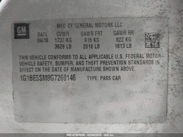 1G1BE5SM8G7260146 Chevrolet Cruze Lt Auto