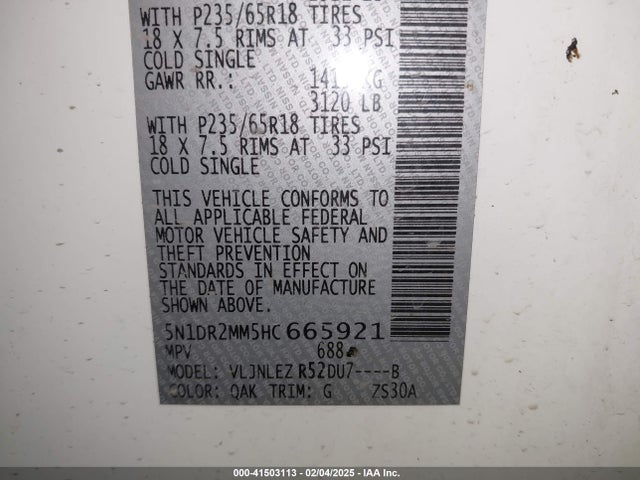 5N1DR2MM5HC665921 Nissan Pathfinder Sv
