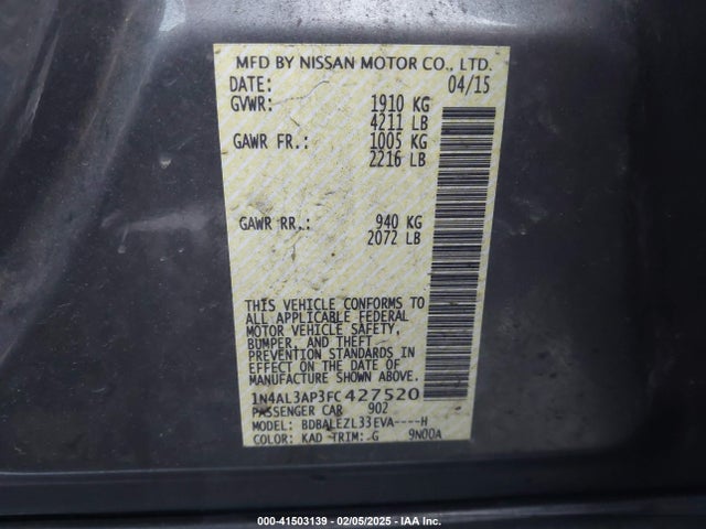 Nissan Altima 2.5 S 2015 1N4AL3AP3FC427520 Image 9