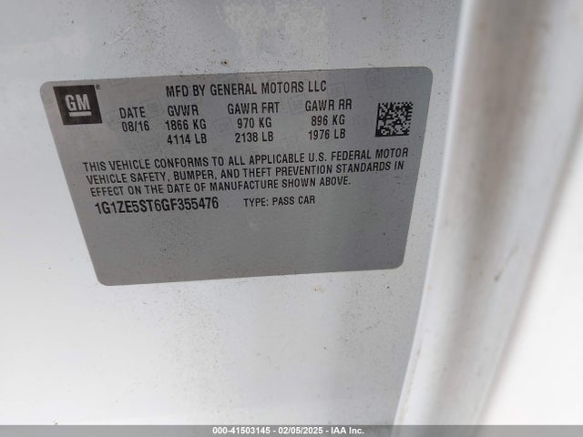 1G1ZE5ST6GF355476 Chevrolet MALIBU 1LT
