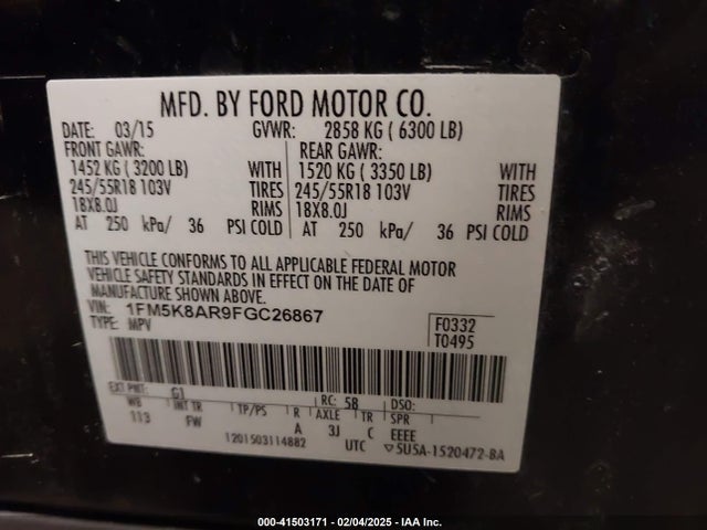 Ford Police Interceptor 2015 1FM5K8AR9FGC26867 Image 9