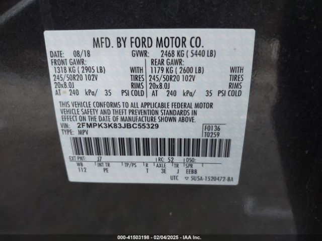 2FMPK3K83JBC55329 Ford Edge Titanium