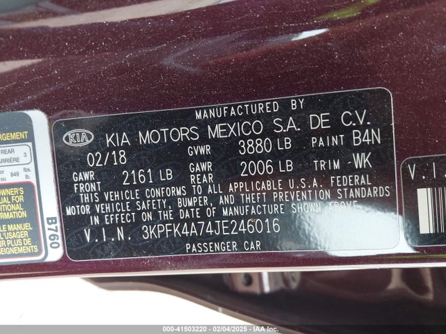 3KPFK4A74JE246016 KIA FORTE LX