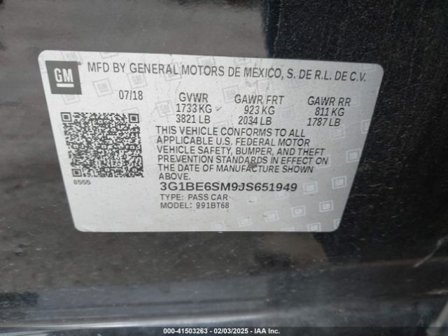 3G1BE6SM9JS651949 Chevrolet Cruze Lt Auto