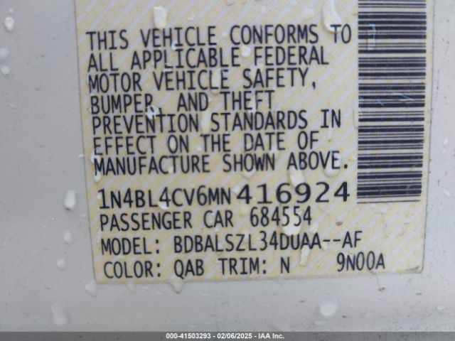 1N4BL4CV6MN416924 Nissan Altima Sr Fwd