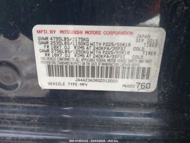 2016 MITSUBISHI OUTLANDER JA4AZ3A38GZ012000 Photo 8
