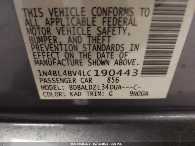 1N4BL4BV4LC190443 Nissan Altima S Fwd