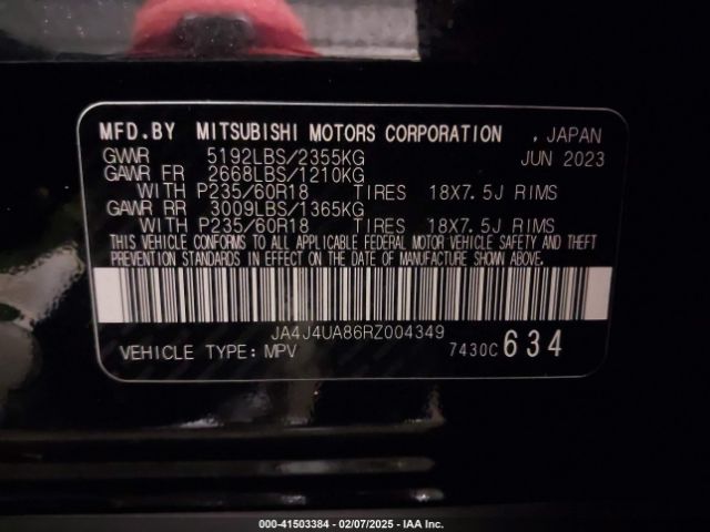 JA4J4UA86RZ004349 Mitsubishi Outlander Es 2.5 S-awc
