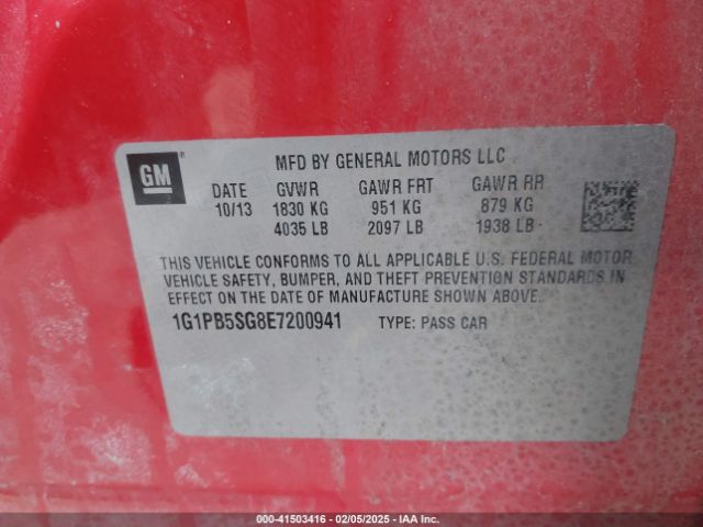 1G1PB5SG8E7200941 Chevrolet Cruze Ls Manual