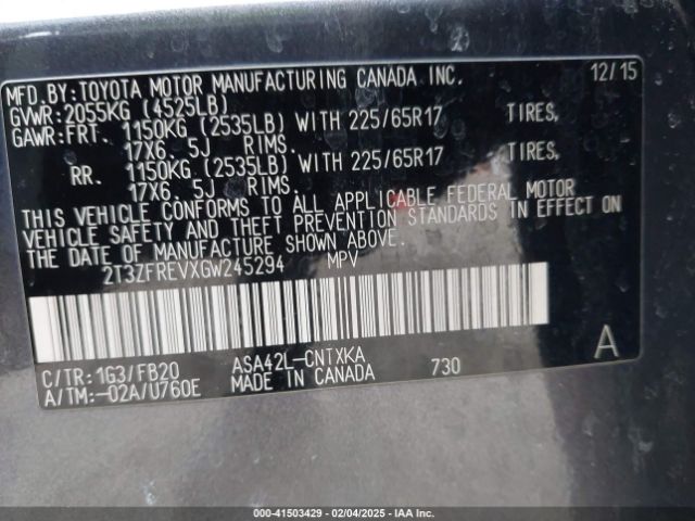 2T3ZFREVXGW245294 Toyota RAV4 LE