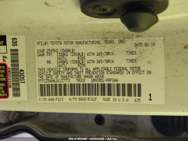 5TFCZ5AN6JX137771 Toyota Tacoma Trd Off Road