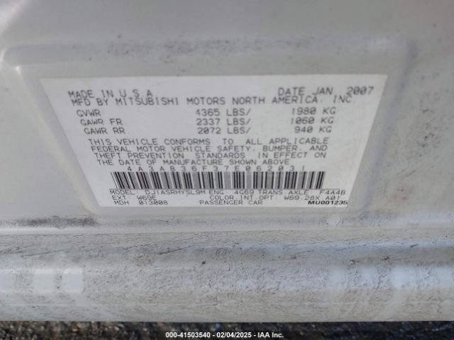 2007 MITSUBISHI GALANT 4A3AB36F37E062031 Photo 8