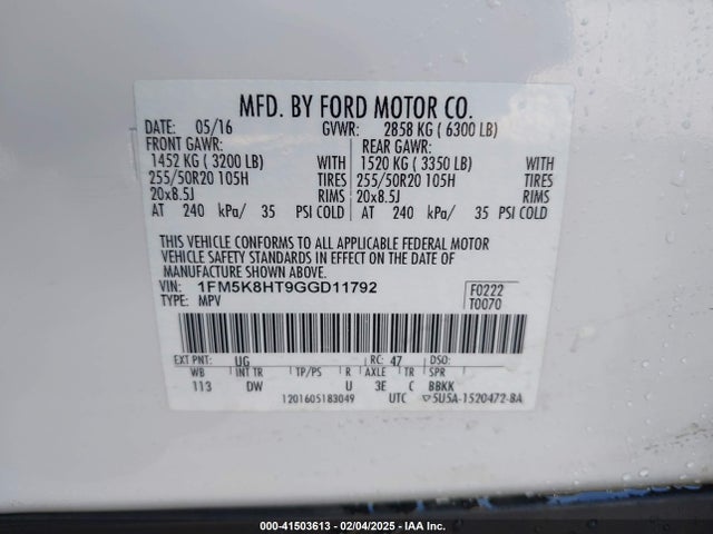 1FM5K8HT9GGD11792 Ford Explorer Platinum