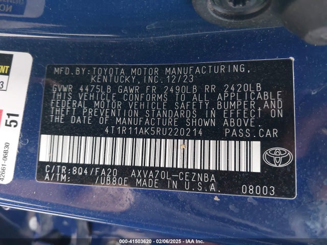 4T1R11AK5RU220214 Toyota CAMRY LE