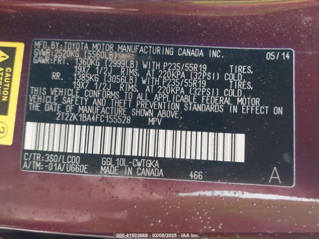 2T2ZK1BA4FC155528 Lexus RX 350