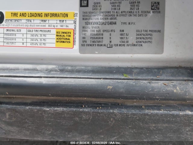 1GNKVHKD3HJ104844 Chevrolet Traverse 2lt
