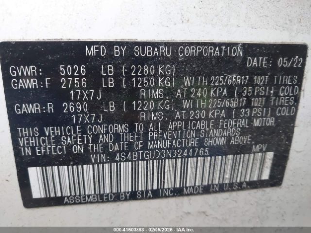 4S4BTGUD3N3244765 Subaru Outback Wilderness