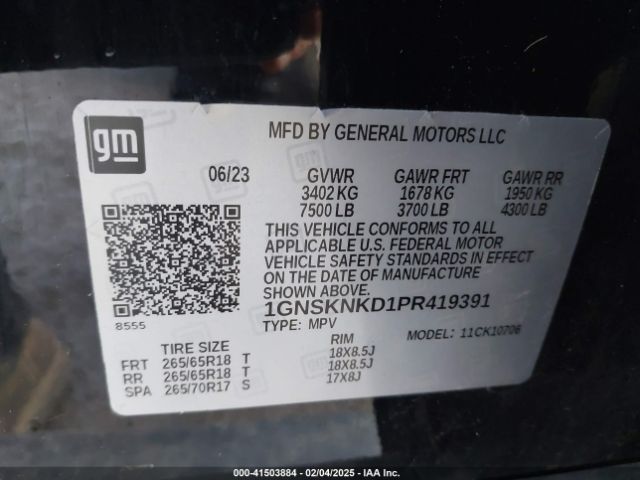 1GNSKNKD1PR419391 Chevrolet Tahoe 4wd Lt