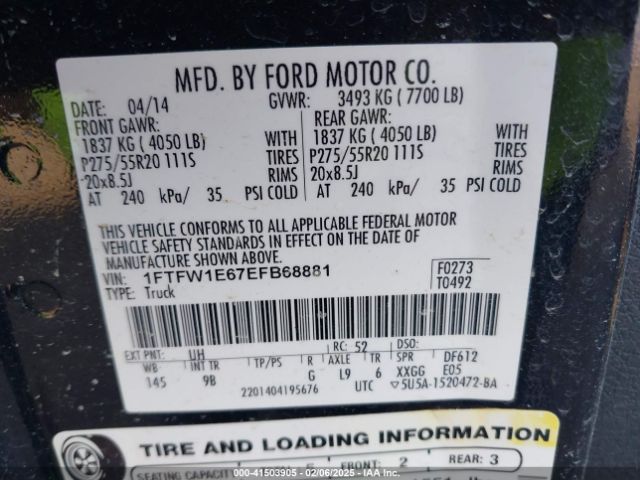 1FTFW1E67EFB68881 Ford F-150 Platinum