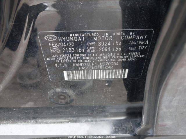 KMHD74LF1LU070054 Hyundai ELANTRA SE