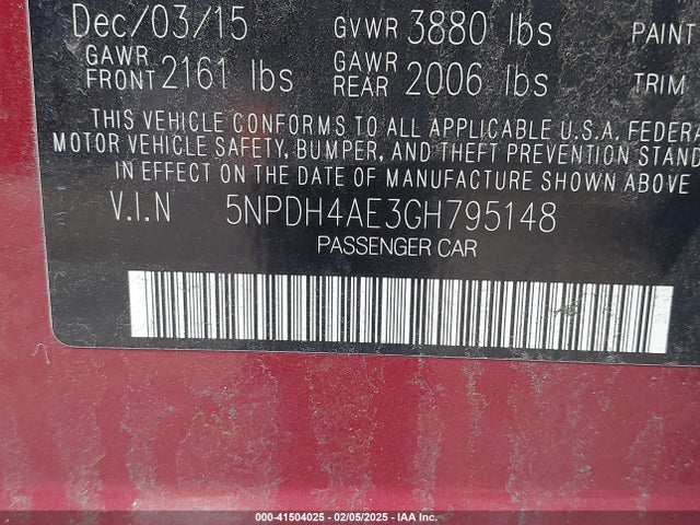 5NPDH4AE3GH795148 Hyundai ELANTRA SE