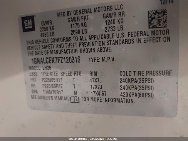 1GNALCEK7FZ120316 Chevrolet Equinox 2lt