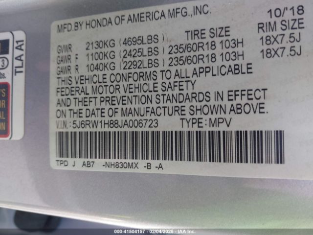 5J6RW1H88JA006723 Honda Cr-v Ex-l/ex-l Navi