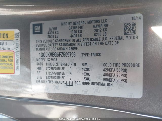 1GC0KVEG5FZ509793 Chevrolet Silverado 2500hd Lt