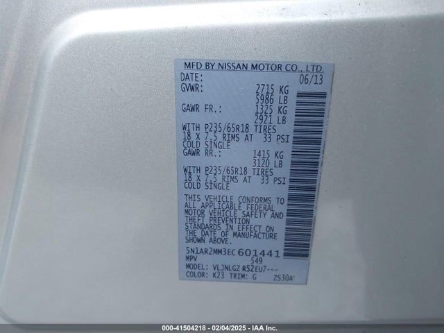Nissan Pathfinder Sl 2014 5N1AR2MM3EC601441 Image 9