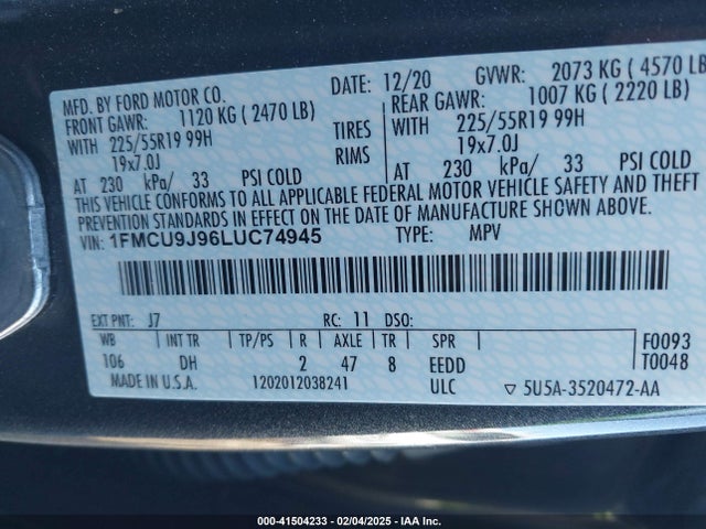 1FMCU9J96LUC74945 Ford Escape Titanium