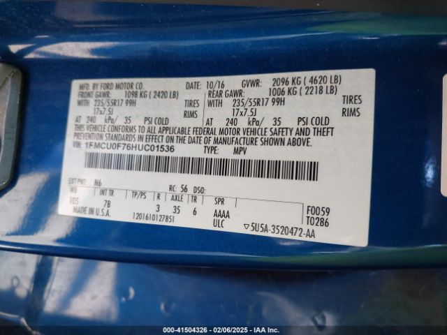1FMCU0F76HUC01536 Ford ESCAPE S