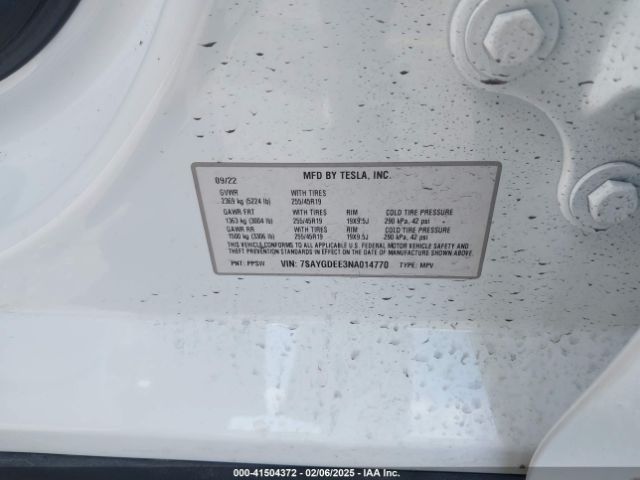 7SAYGDEE3NA014770 Tesla Model Y Long Range Dual Motor All-wheel Drive