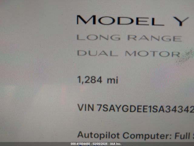 7SAYGDEE1SA343429 Tesla Model Y Long Range Dual Motor All-wheel Drive