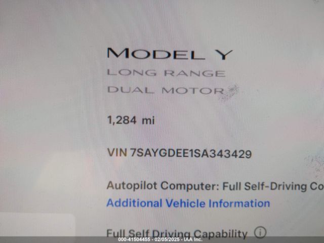 7SAYGDEE1SA343429 Tesla Model Y Long Range Dual Motor All-wheel Drive