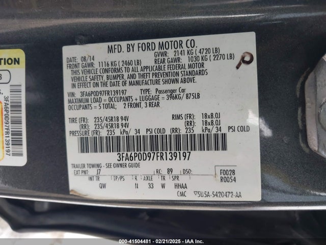 Ford Fusion Titanium 2015 3FA6P0D97FR139197 Image 9