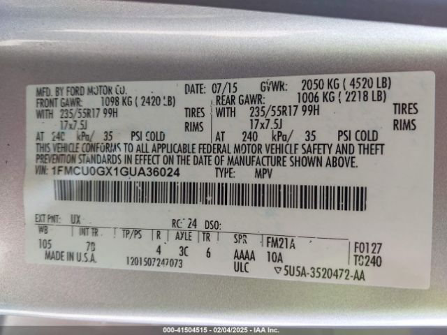 1FMCU0GX1GUA36024 Ford ESCAPE SE