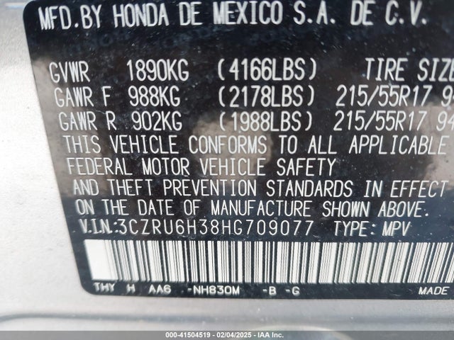Honda HR-V LX 2017 3CZRU6H38HG709077 Image 9