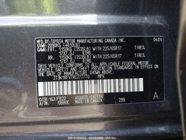 2T3K1RFV7RC277770 Toyota RAV4 LE