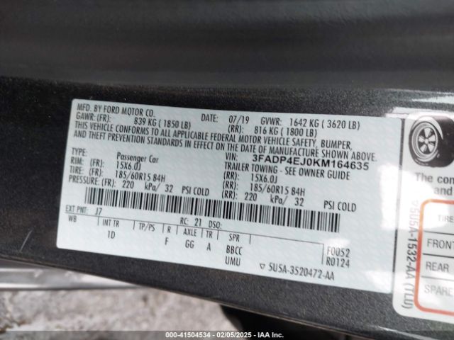 3FADP4EJ0KM164635 Ford FIESTA SE
