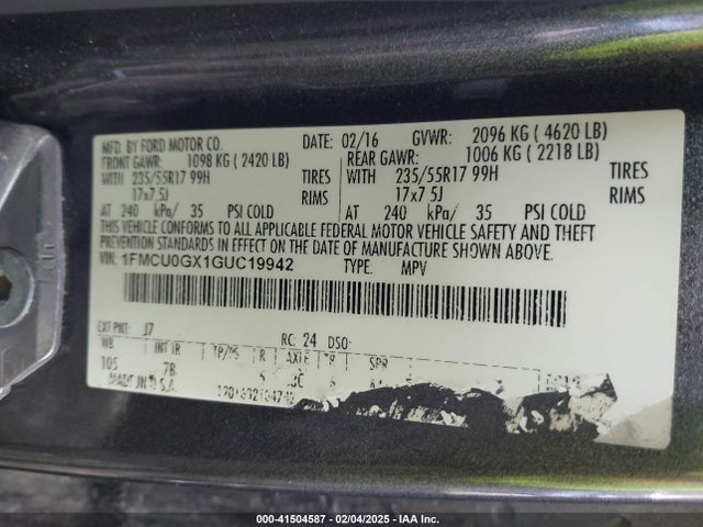 1FMCU0GX1GUC19942 Ford ESCAPE SE