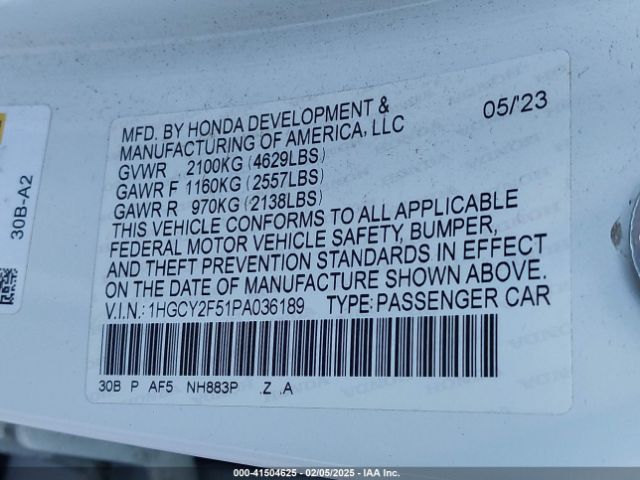 1HGCY2F51PA036189 Honda Accord Hybrid Sport