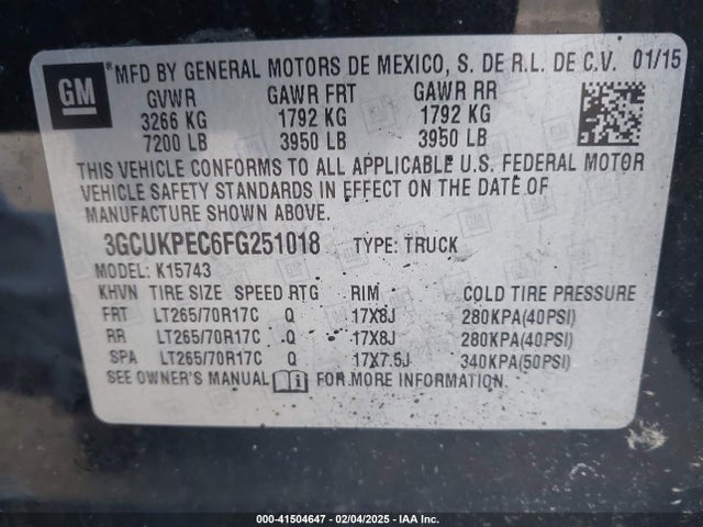 3GCUKPEC6FG251018 Chevrolet Silverado 1500 Wt