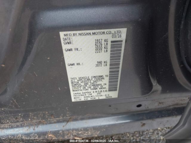 1N4AL3AP0GC195816 Nissan Altima 2.5 Sv