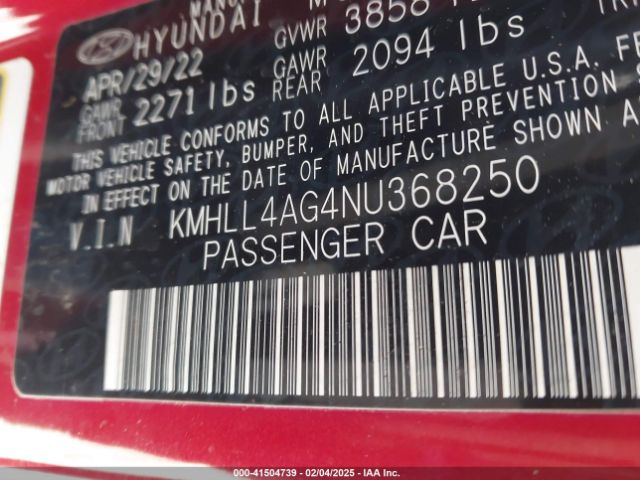 KMHLL4AG4NU368250 Hyundai ELANTRA SE