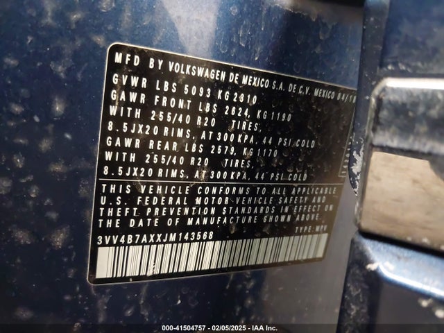 3VV4B7AXXJM143568 Volkswagen Tiguan 2.0t Sel Premium