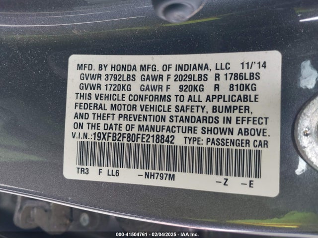 Honda CIVIC EX 2015 19XFB2F80FE218842 Image 9