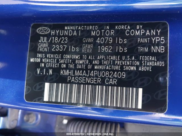 KMHLM4AJ4PU082409 Hyundai Elantra Hybrid Blue