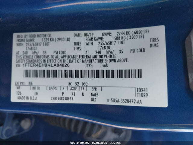 1FTER4EH9KLA94026 Ford Ranger Xlt