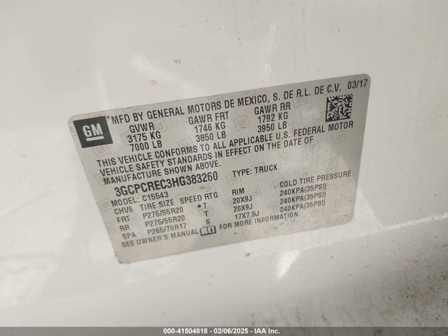 3GCPCREC3HG383260 Chevrolet Silverado 1500 1lt