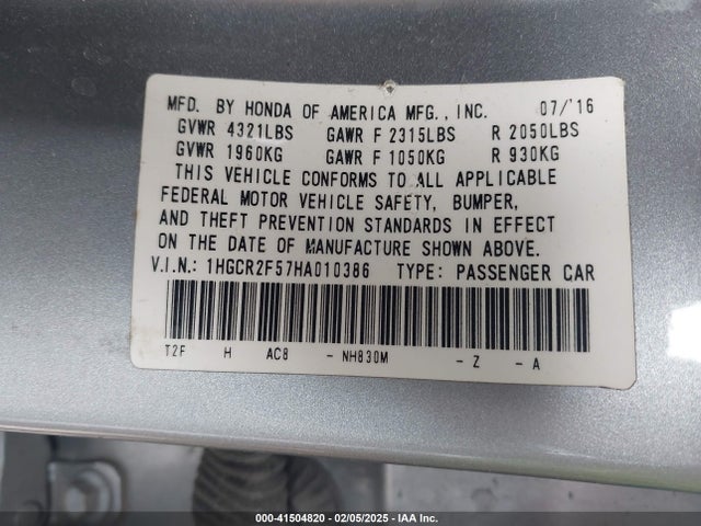 1HGCR2F57HA010386 Honda Accord Sport